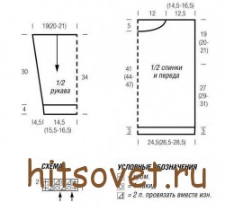 Женский пуловер с сетчатым узором, выкройка.