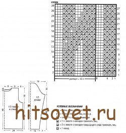 Лиловый джемпер спицами, схема.