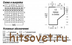 Схема и выкройка вязания полосатого летнего пуловера.