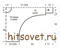 Пуловер летучая мышь спицами, выкройка.