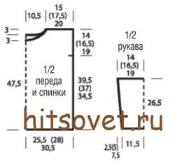 Свободный летний пуловер спицами, выкройка.