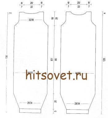 Длинное платье спицами, выкройка.