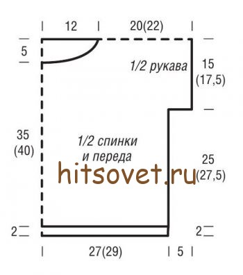 Джемпер платочной вязкой, выкройка.