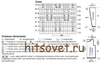 Пуловер с решетчатым узором, схема.