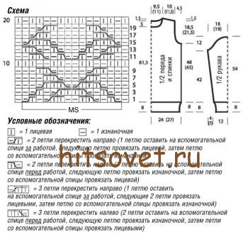 Свитер с ромбами спицами, схемы.