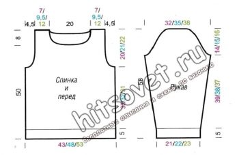 Пуловер со снежинками спицами, выкройка.