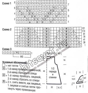 Туника с листьями спицами, схемы.