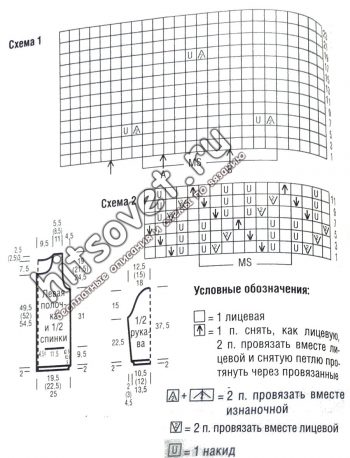 Вязание жакета с ажурными рукавами, схемы.