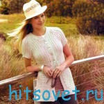 Кардиган спицами Белый кардиган спицами из пряжи Cotton Linen