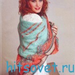 Разноцветная шаль спицами