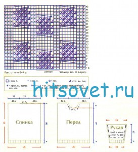 Женский вязаный пуловер из хлопка, схемы.