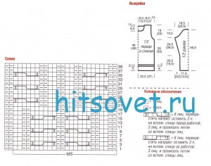 Вязаный пуловер из секционной пряжи, схема.