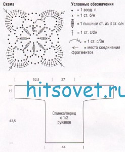 Вязаный пуловер с узором брюмстик, схема.