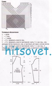 Вязаный пуловер с V-образным вырезом, схема. Вязаный пуловер с V-образным вырезом, схема.