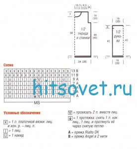 Вязаный пуловер с волнистым узором, схема.