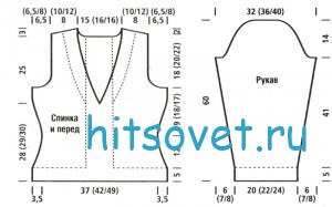 Вязаный пуловер песочного цвета, выкройка.