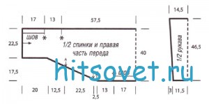 Вязание пуловера с запахом, выкройка.