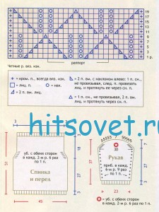 Желтый пуловер спицами, схема.