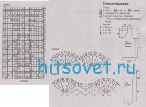 Розовый пуловер с ажурным узором, схемы.