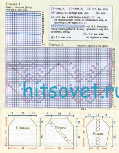Вязание спицами женского пуловера с косами, схемы.