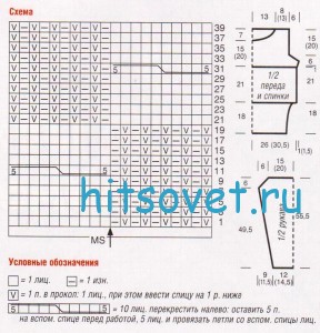 Мохеровый пуловер спицами, схема.