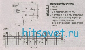 Вязание джемпера с короткими рукавами, схема.