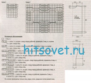 Вязание пуловера с рельефным узором, схемы.