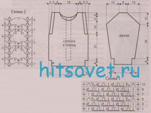 Вязание пуловера с ажурной отделкой, схемы.