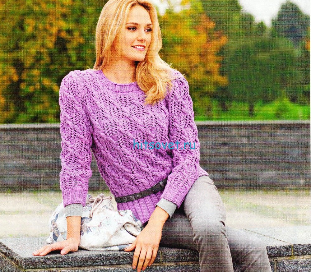 Модели джемпера спицами для женщин. Ажурные фиолетовые свитера. Ажурный свитер. Пуловер ажурный сиреневый. Свитер женский спицами.