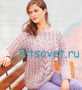 Ажурный джемпер спицами с мотивом по полочке