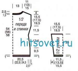 Вязание спицами пуловера в полоску, выкройка.