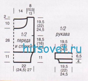 Вязание пуловера с узором из шишечек, выкройка.