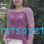 Вязаный пуловер с ажурными рукавами
