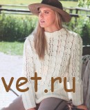 Белый пуловер женский с ажурным узором