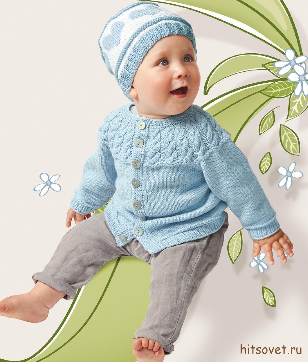 Вязание спицами для малышей жакет и шапочка