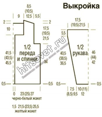 Вязаные жакеты на молнии, выкройка.