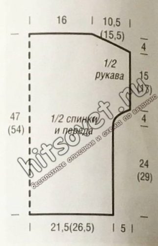 Кофточка спицами из хлопка, выкройка.