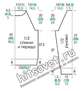 Вязание в технике нукинг пуловера, выкройка.