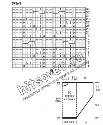 Пуловер с рукавами летучая мышь, схемы.