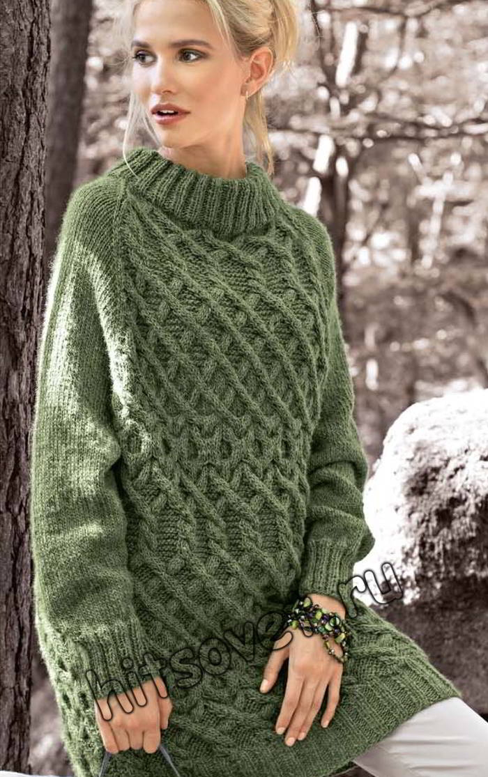 Женский свитер с рукавом реглан для вязания спицами