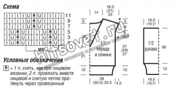 Ажурный пуловер с V-образным вырезом, схемы.