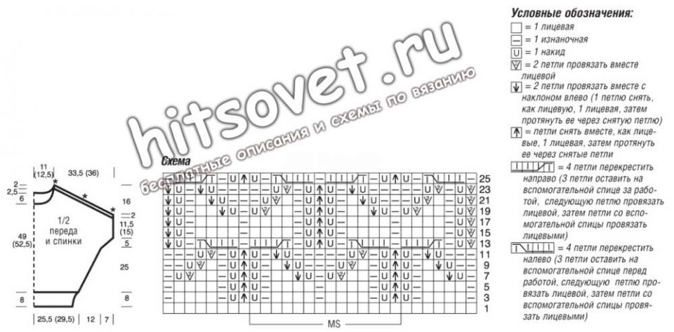 Пуловер с вырезами на плечах, схемы.