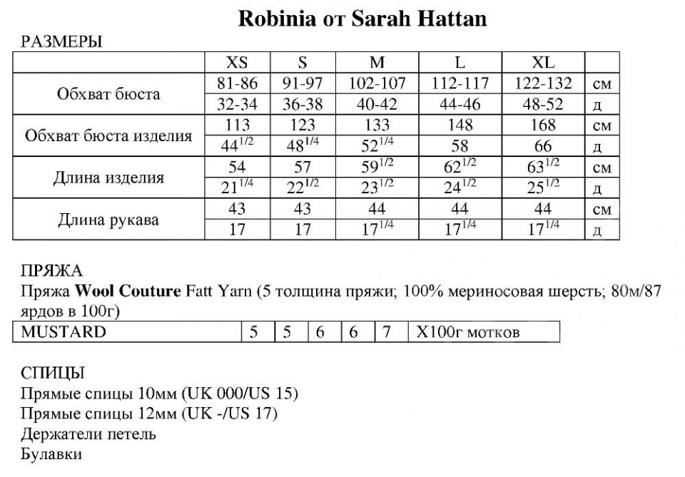 Джемпер из толстой пряжи Robinia, размеры.
