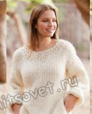 Вязание толстыми спицами джемпера White comfort