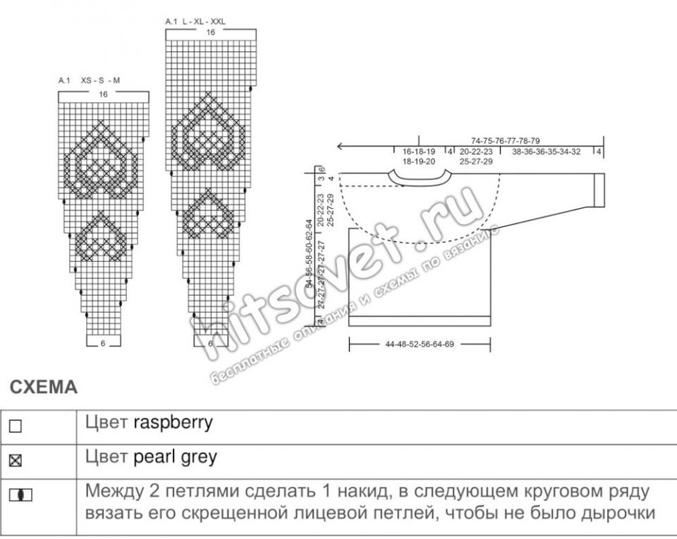 Новогодний свитер спицами Merry Hearts, схема.