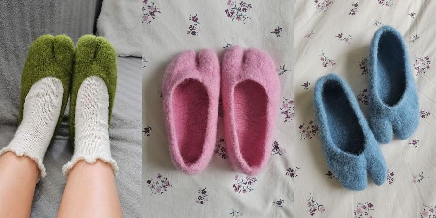 Tabi Ballerina Slippers спицами — вязаные и валяные тапочки с отдельным пальцем