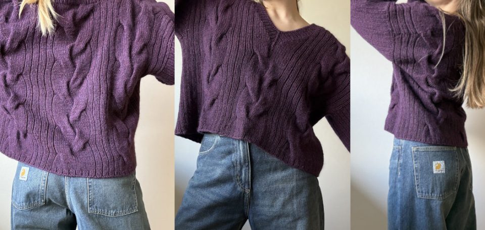 Пуловер Largo V-neck спицами с косами
