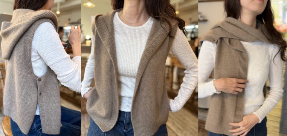 жилет-шаль с капюшоном спицами Hooded Shawl Vest
